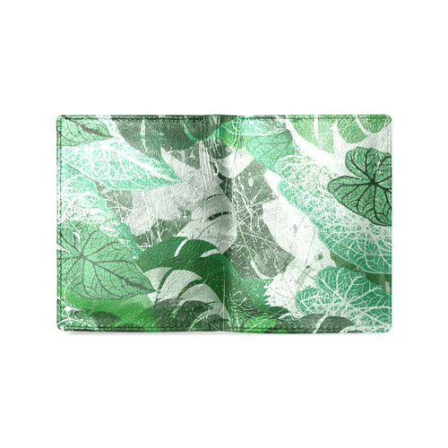 Tropical leaves Men's Leather Wallet (Model 1612)