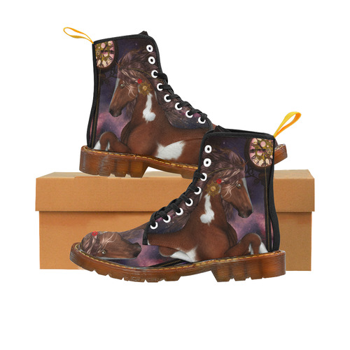 Awesome steampunk horse with clocks gears Martin Boots For Women Model 1203H