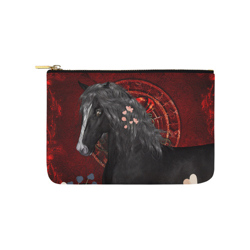 Black horse with flowers Carry-All Pouch 9.5''x6''