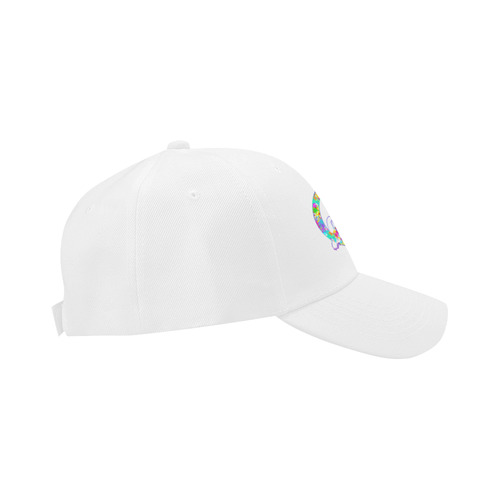 White UNICORN in a multicolored Splatter PEACE Dad Cap