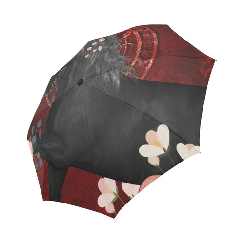 Black horse with flowers Auto-Foldable Umbrella (Model U04)