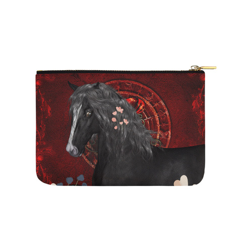 Black horse with flowers Carry-All Pouch 9.5''x6''