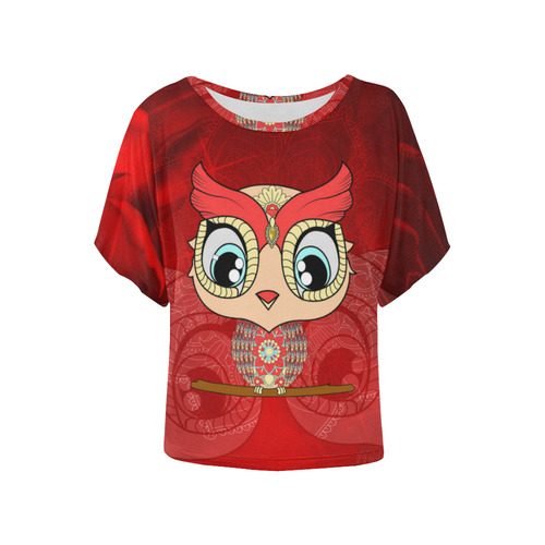 Cute owl, mandala design colorful Women's Batwing-Sleeved Blouse T shirt (Model T44)