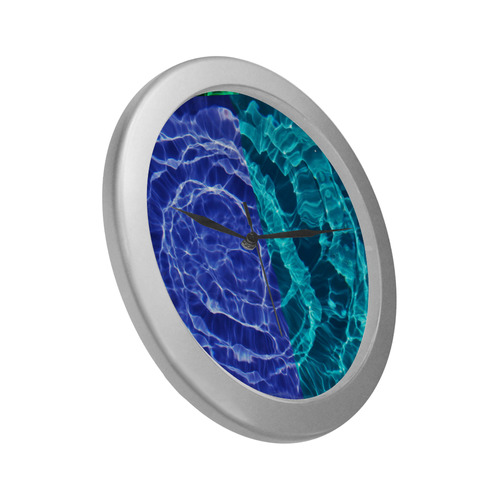 Blue Spiral Silver Color Wall Clock