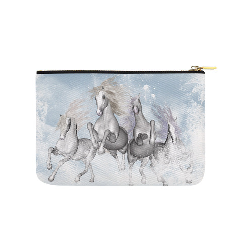 Awesome white wild horses Carry-All Pouch 9.5''x6''