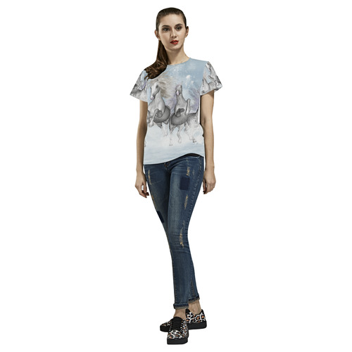 Awesome white wild horses All Over Print T-Shirt for Women (USA Size) (Model T40)
