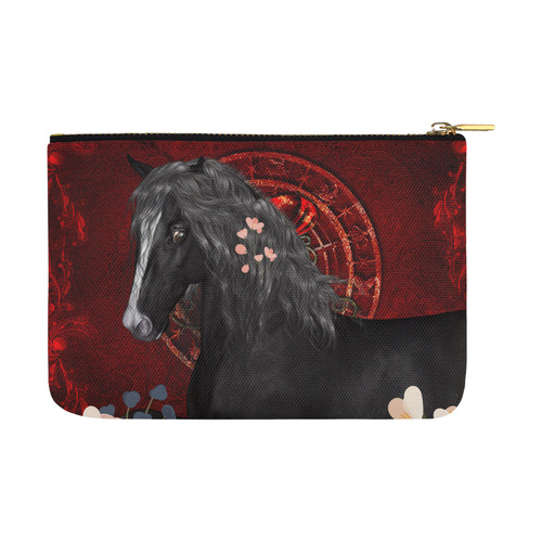 Black horse with flowers Carry-All Pouch 12.5''x8.5''