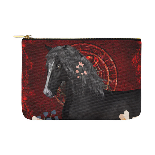 Black horse with flowers Carry-All Pouch 12.5''x8.5''