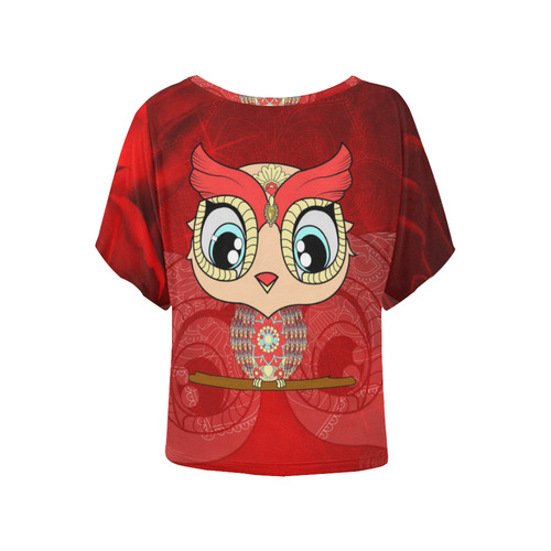 Cute owl, mandala design colorful Women's Batwing-Sleeved Blouse T shirt (Model T44)