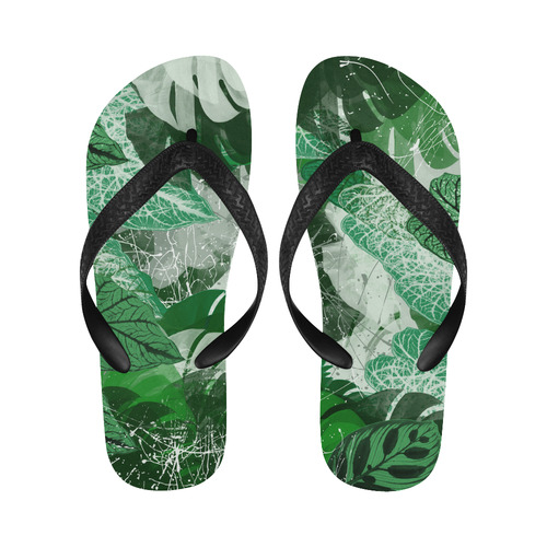 Tropical leaves Flip Flops for Men/Women (Model 040)