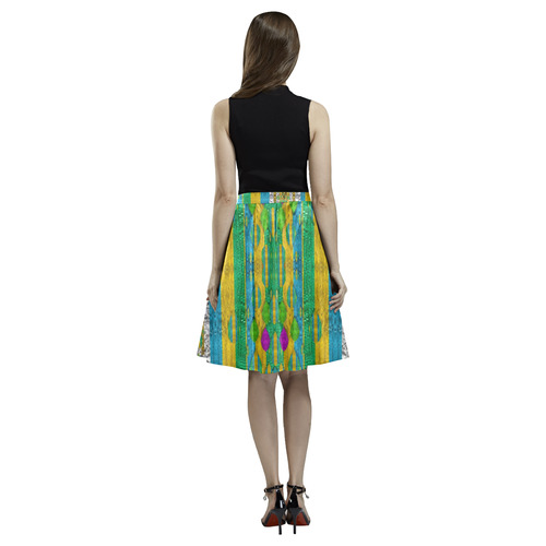 rainbows rain in the golden mangrove forest Melete Pleated Midi Skirt (Model D15)