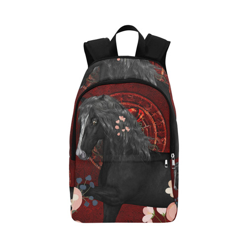 Black horse with flowers Fabric Backpack for Adult (Model 1659)