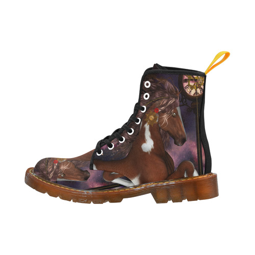 Awesome steampunk horse with clocks gears Martin Boots For Men Model 1203H