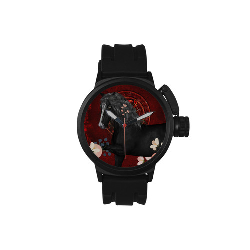Black horse with flowers Men's Sports Watch(Model 309)