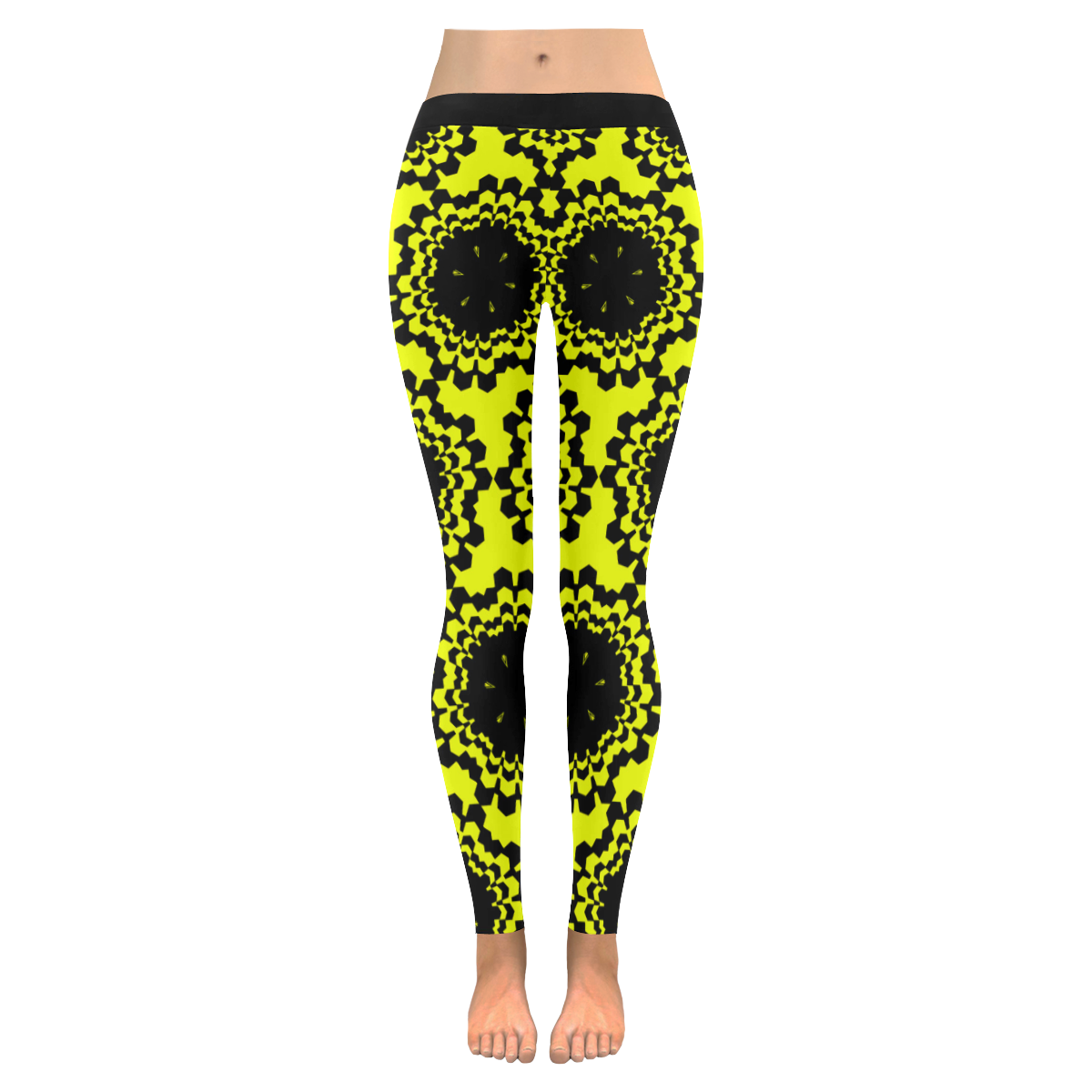 Black Sunburst Women's Low Rise Leggings (Invisible Stitch) (Model L05