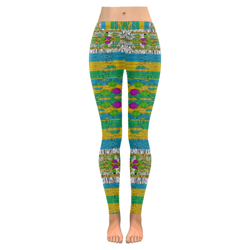 rainbows rain in the golden mangrove forest Women's Low Rise Leggings (Invisible Stitch) (Model L05)