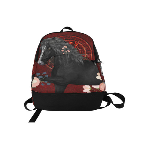 Black horse with flowers Fabric Backpack for Adult (Model 1659)