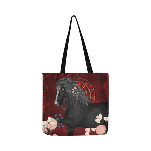 Black horse with flowers Reusable Shopping Bag Model 1660 (Two sides)