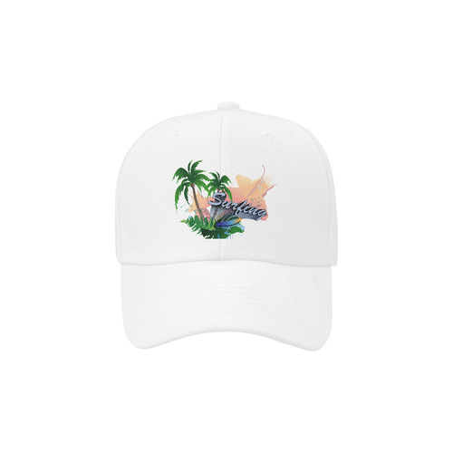 Tropical design with surfboard Dad Cap