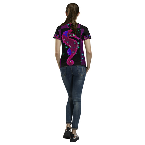 Seahorse Parade Red All Over Print T-Shirt for Women (USA Size) (Model T40)