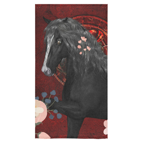 Black horse with flowers Bath Towel 30"x56"