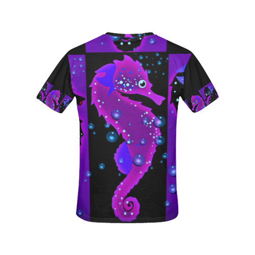 Seahorse Parade purple All Over Print T-Shirt for Women (USA Size) (Model T40)