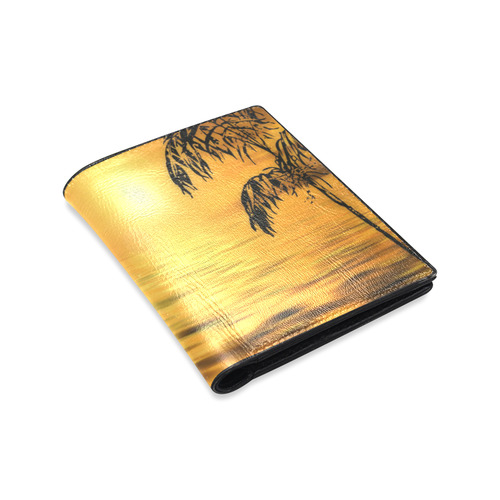 Sunset Surf Girl Gold Men's Leather Wallet (Model 1612)