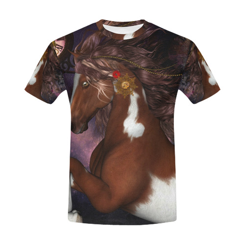 Awesome steampunk horse with clocks gears All Over Print T-Shirt for Men (USA Size) (Model T40)