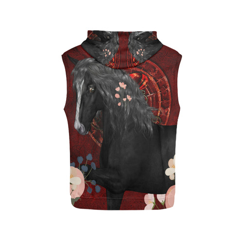 Black horse with flowers All Over Print Sleeveless Hoodie for Women (Model H15)