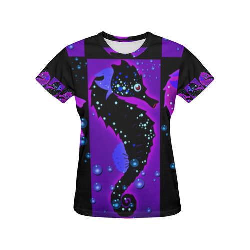Seahorse Parade purple 2 All Over Print T-Shirt for Women (USA Size) (Model T40)