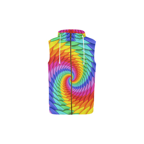 Psychedelic Rainbow Spiral All Over Print Sleeveless Zip Up Hoodie for Kid (Model H16)