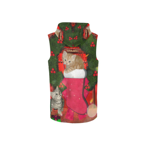 Christmas, funny kitten with gifts All Over Print Sleeveless Zip Up Hoodie for Women (Model H16)