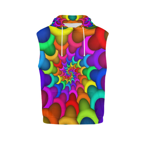 Psychedelic Rainbow Spiral All Over Print Sleeveless Hoodie for Men (Model H15)