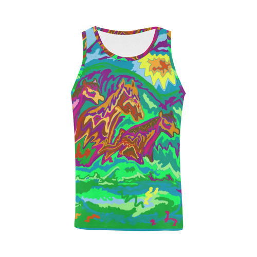 Mens Tank with Purple Feathered Horses Art All Over Print Tank Top for Men (Model T43)