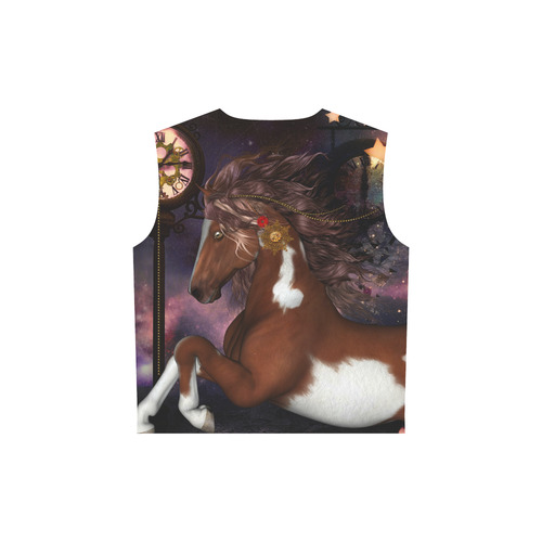 Awesome steampunk horse with clocks gears All Over Print Sleeveless Hoodie for Women (Model H15)