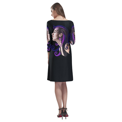 Daydreaming pretty young woman watercolor, purple Rhea Loose Round Neck Dress(Model D22)