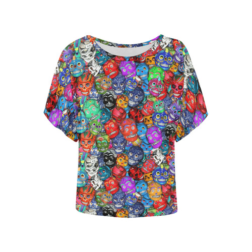 Sugar Skulls - Calaveras Women's Batwing-Sleeved Blouse T shirt (Model T44)