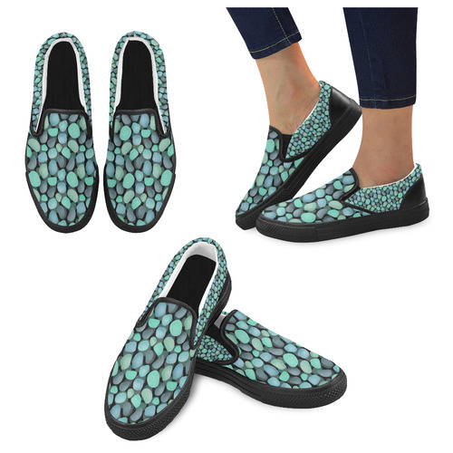 Blue and turquoise stones . Women's Slip-on Canvas Shoes (Model 019)