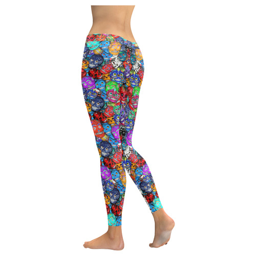 Sugar Skulls - Calaveras Women's Low Rise Leggings (Invisible Stitch) (Model L05)