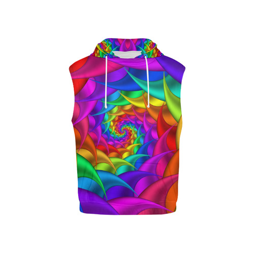 Psychedelic Rainbow Spiral All Over Print Sleeveless Hoodie for Kid (Model H15)