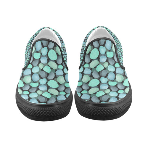 Blue and turquoise stones . Women's Slip-on Canvas Shoes (Model 019)