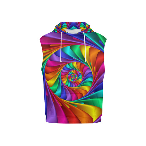 Psychedelic Rainbow Spiral All Over Print Sleeveless Hoodie for Kid (Model H15)