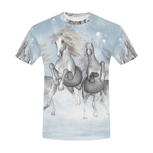 Awesome white wild horses All Over Print T-Shirt for Men (USA Size) (Model T40)