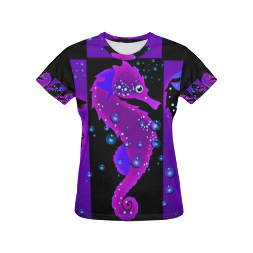 Seahorse Parade purple All Over Print T-Shirt for Women (USA Size) (Model T40)