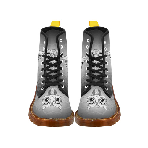 Cute owl, mandala design black and white Martin Boots For Men Model 1203H