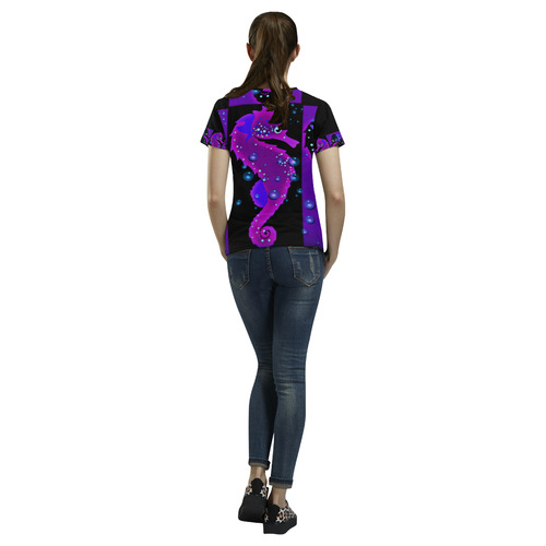 Seahorse Parade purple All Over Print T-Shirt for Women (USA Size) (Model T40)