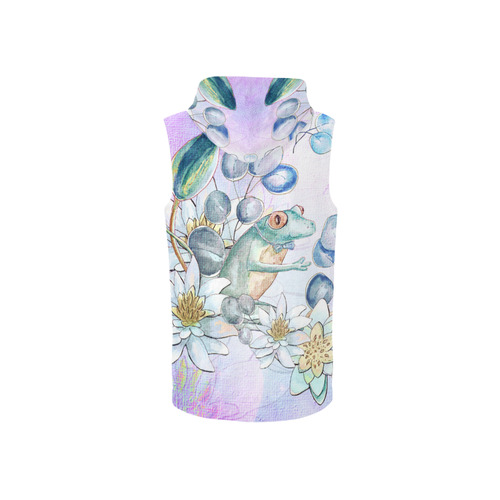 The frog with  waterlily All Over Print Sleeveless Zip Up Hoodie for Women (Model H16)