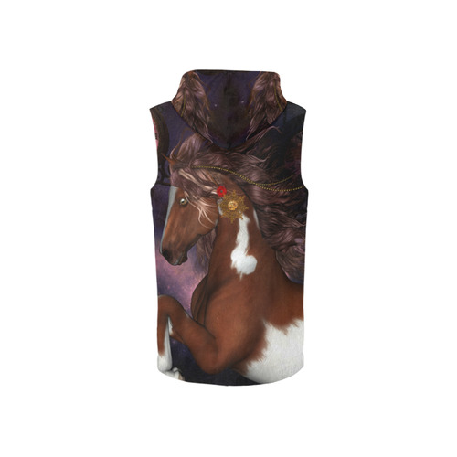 Awesome steampunk horse with clocks gears All Over Print Sleeveless Zip Up Hoodie for Women (Model H16)