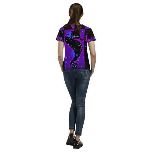 Seahorse Parade purple 2 All Over Print T-Shirt for Women (USA Size) (Model T40)