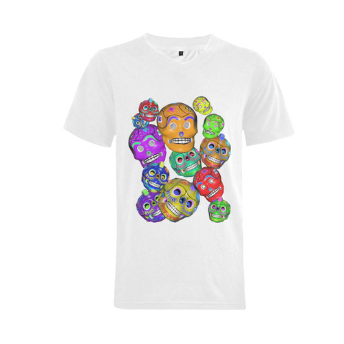Sugar Skulls - Calaveras Men's V-Neck T-shirt  Big Size(USA Size) (Model T10)